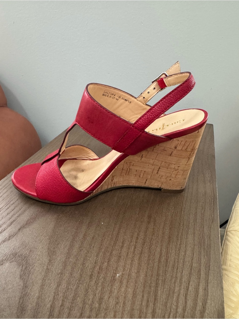 Cole Haan Red Cork Wedge Slingback Sandals